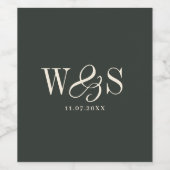 Étiquette Pour Bouteilles De Vin Couples de mariage initial élégant ébène (Étiquettes simples)