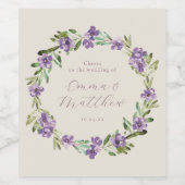 Étiquette Pour Bouteilles De Vin Couronne botanique à fleurs violettes Script (Étiquettes simples)