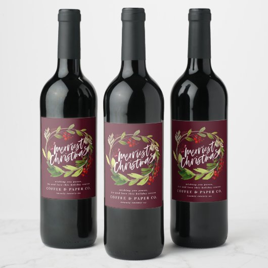 Étiquette Pour Bouteilles De Vin Couronne de feuillage moderne aquarelle chic d'ent (Bouteilles)