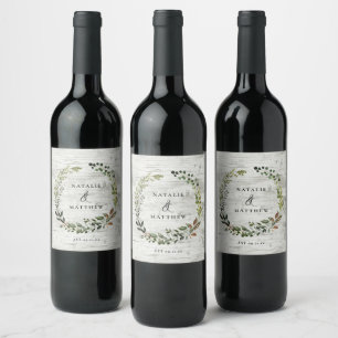 Étiquette Pour Bouteilles De Vin Couronne de feuillage rustique automne hiver maria