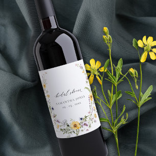 Étiquette Pour Bouteilles De Vin Couronne de fleurs sauvages lilas jaune chic pour
