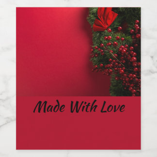 Étiquette Pour Bouteilles De Vin couronne de Noël avec des baies rouges          