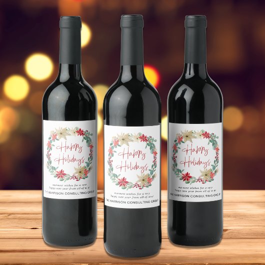 Étiquette Pour Bouteilles De Vin Couronne de Noël d'entreprise pour les Fêtes