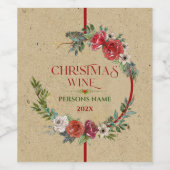 Étiquette Pour Bouteilles De Vin Couronne de Noël, typographie texture papier (Étiquettes simples)