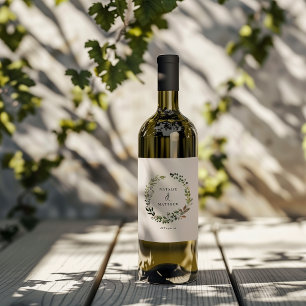 Étiquette Pour Bouteilles De Vin Couronne feuillage rustique fête de mariage d'hive