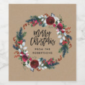 Étiquette Pour Bouteilles De Vin Couronne florale hivernale de Noël (Étiquettes simples)