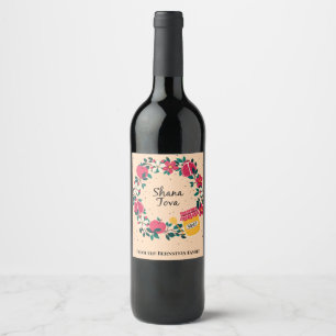 Étiquette Pour Bouteilles De Vin Couronne florale Shana Tova Rosh Hashanah Pommes