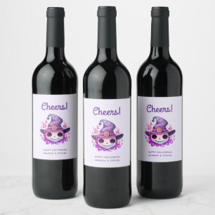 Étiquette Pour Bouteilles De Vin Crâne dans un chapeau de sorcière Fantaisie Hallow