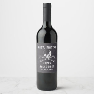 Étiquette Pour Bouteilles De Vin Crâne de pirate noir vintage et os de Halloween