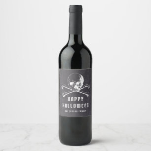 Étiquette Pour Bouteilles De Vin Crâne de Pirate Noir Vintage & Os Joyeux Halloween