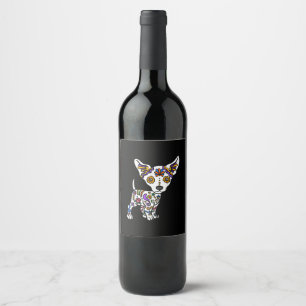 Étiquette Pour Bouteilles De Vin Crâne de sucre cuite Chihuahua