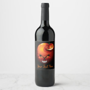 Étiquette Pour Bouteilles De Vin Crâne d'Halloween et Citrouille