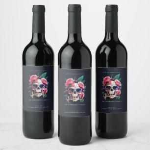 Étiquette Pour Bouteilles De Vin Crâne floral Faboolous Spooktacular Nom de famille