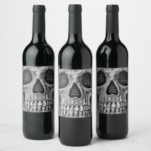 Étiquette Pour Bouteilles De Vin Crâne gothique Visage noir et blanc Boutique de t