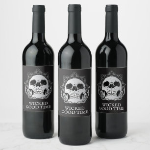Étiquette Pour Bouteilles De Vin Crâne sur Halloween noir
