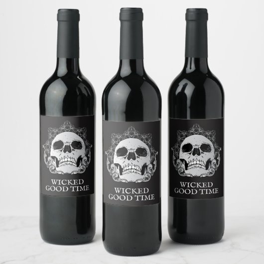 Étiquette Pour Bouteilles De Vin Crâne sur Halloween noir (Bouteilles)