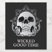 Étiquette Pour Bouteilles De Vin Crâne sur Halloween noir (Étiquettes simples)