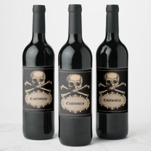Étiquette Pour Bouteilles De Vin Crâne vintage et os croisés Halloween