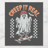 Étiquette Pour Bouteilles De Vin Creep It Real Retro Halloween patinage fantôme (Étiquettes simples)
