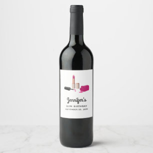Étiquette Pour Bouteilles De Vin Crème rose et ongle polonais Anniversaire
