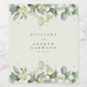 Étiquette Pour Bouteilles De Vin Crème Snowberry+Eucalyptus Mariage d'hiver (Étiquettes simples)