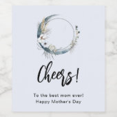 Étiquette Pour Bouteilles De Vin Crescent Bleu Lune aux fleurs blanches Fête des mè (Étiquettes simples)