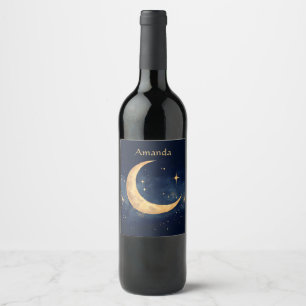 Étiquette Pour Bouteilles De Vin Crescent Lune personnalisée et Stars Ciel nocturne