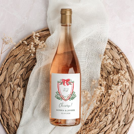 Étiquette Pour Bouteilles De Vin Crest de Noël | Mariage de vacances Whimsical