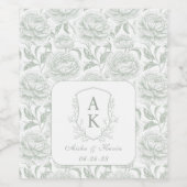 Étiquette Pour Bouteilles De Vin Crest Monogram Sage Green Mariage (Étiquettes simples)