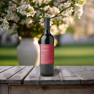 Étiquette Pour Bouteilles De Vin Crimson rouge Mariage minimaliste Étiquette de vin