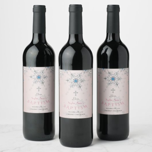 Étiquette Pour Bouteilles De Vin Cristaux de flocons d'argent Blue Pearl rose Baptê (Bouteilles)