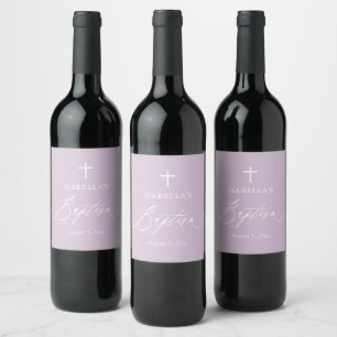 Étiquette Pour Bouteilles De Vin Croix blanche violette fille Baptême Étiquette de