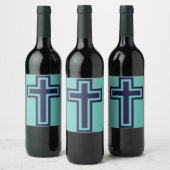 Étiquette Pour Bouteilles De Vin Croix chrétienne bleue différentes variantes (Bouteilles)