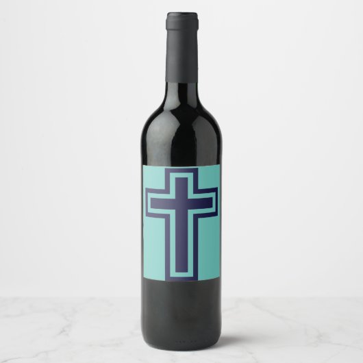 Étiquette Pour Bouteilles De Vin Croix chrétienne bleue différentes variantes (Devant)