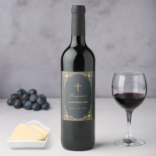 Étiquette Pour Bouteilles De Vin Croix dorée vintage bleue élégante pour confirmati