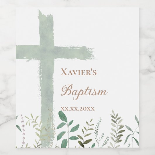 Étiquette Pour Bouteilles De Vin Croix Sainte verdure Baptême (Étiquettes simples)