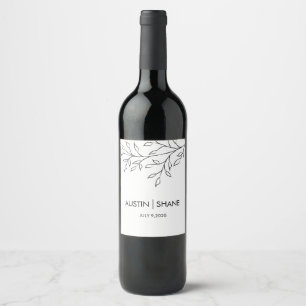Étiquette Pour Bouteilles De Vin Croquis de feuille minimaliste personnalisé