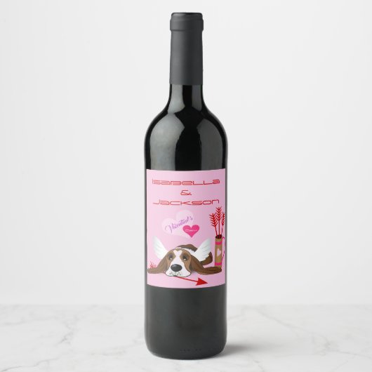 Étiquette Pour Bouteilles De Vin Cupide Basset Hound (Devant)