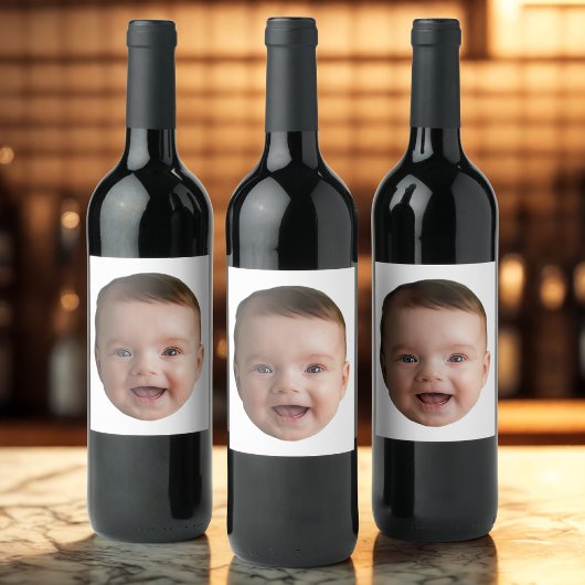 Étiquette Pour Bouteilles De Vin Custom Baby Face, Funny custom photo