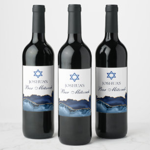 Étiquette Pour Bouteilles De Vin Custom Bar Mitzvah Party Navy Blue Gold Agate