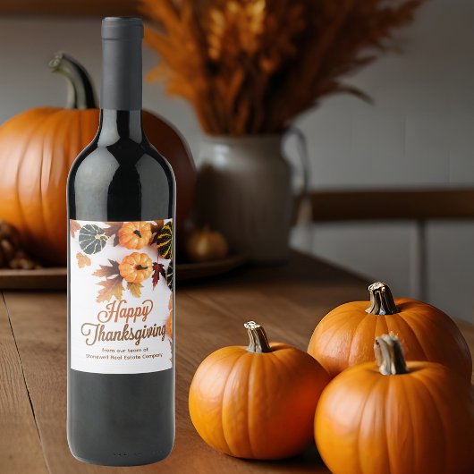 Étiquette Pour Bouteilles De Vin Custom Business Thanksgiving Beau Citrouille