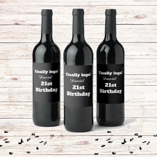 Étiquette Pour Bouteilles De Vin Custom Elegant Noir Enfin Légal 21ème Anniversaire