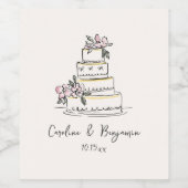 Étiquette Pour Bouteilles De Vin Custom Handwritten Blush Cream Doodle Wedding Cake (Étiquettes simples)