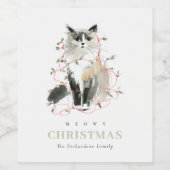Étiquette Pour Bouteilles De Vin Cute Aquarelle Moderne Meowy Feux de Noël Chat (Étiquettes simples)