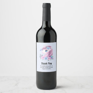 Étiquette Pour Bouteilles De Vin Cute Baby Unicorn avec Merci Big Eyes