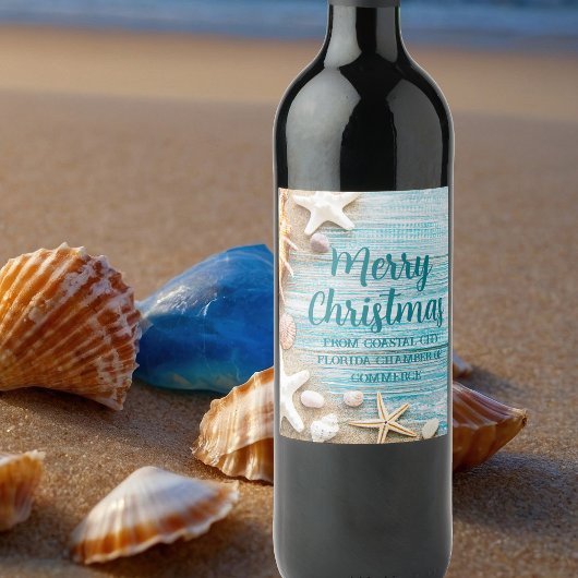 Étiquette Pour Bouteilles De Vin Cute Beach Company Christmas Seashell Customized