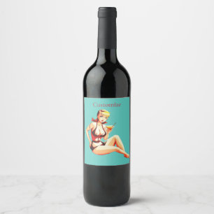 Étiquette Pour Bouteilles De Vin Cute Blonde Martini Bikini Girl Thunder_Cove