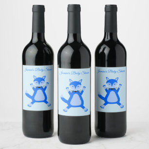 Étiquette Pour Bouteilles De Vin Cute Blue Baby Boy Fox Baby shower personnalisé