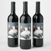Étiquette Pour Bouteilles De Vin Cute cat cozy winter snow (Bouteilles)