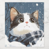 Étiquette Pour Bouteilles De Vin Cute cat cozy winter snow (Étiquettes simples)